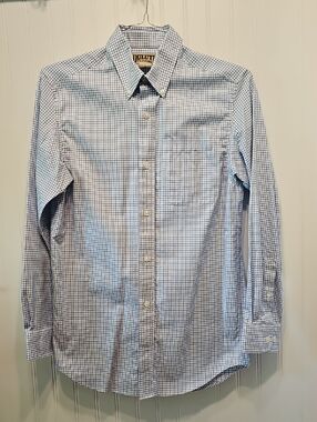 Duluth Trading  Men’s Small & Med Wrinklefighter Slim Blue & White Check Shirt